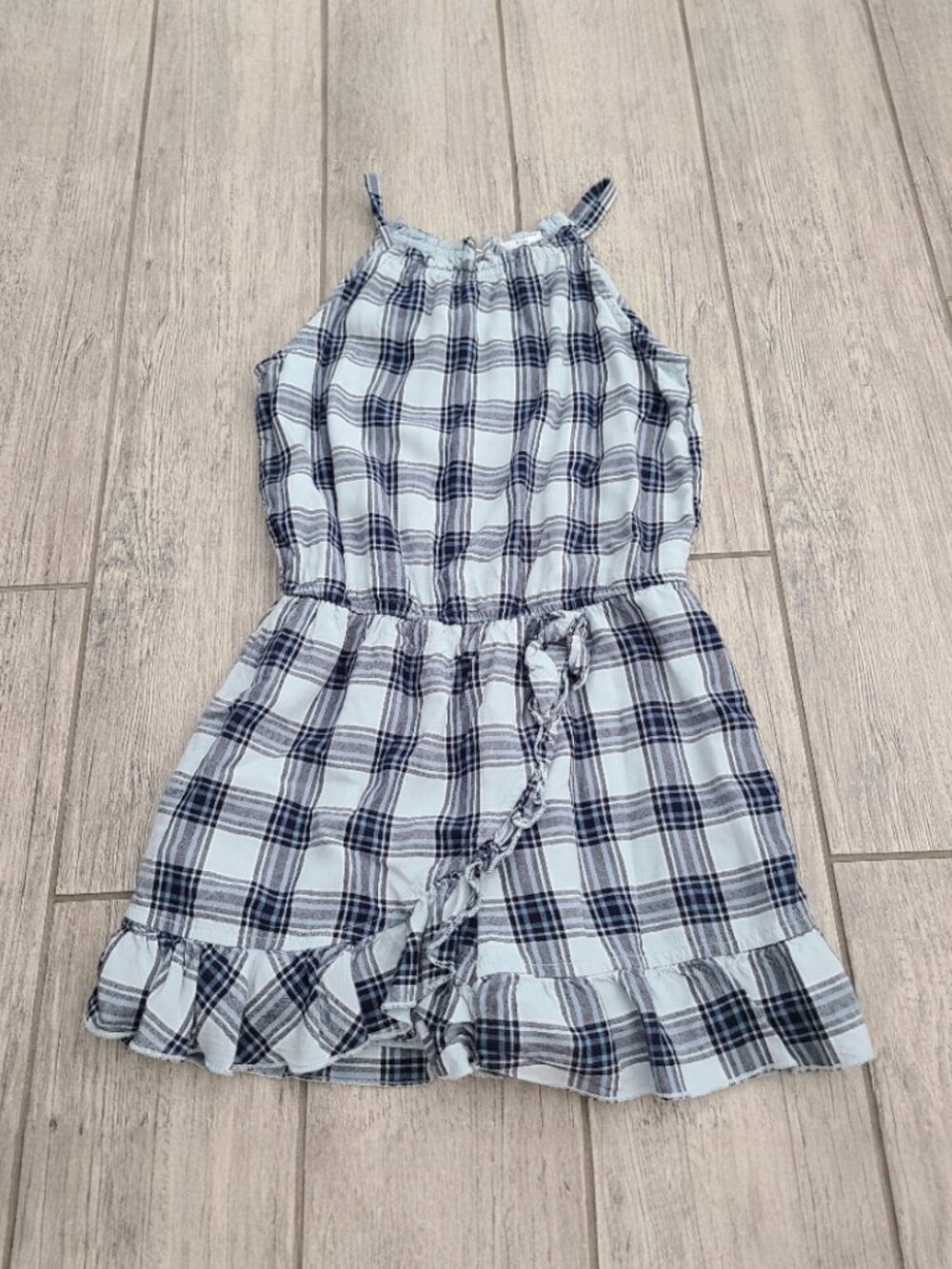 Abercrombie Kids Plaid Ruffle Hem Romper Light Blue Size 9/10